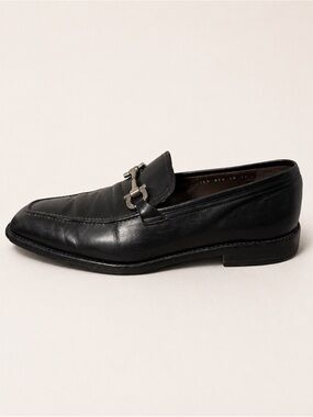 Salvatore Ferragamo Gancini Horsebit Extra Wide Loafers Black Leather  10 EE